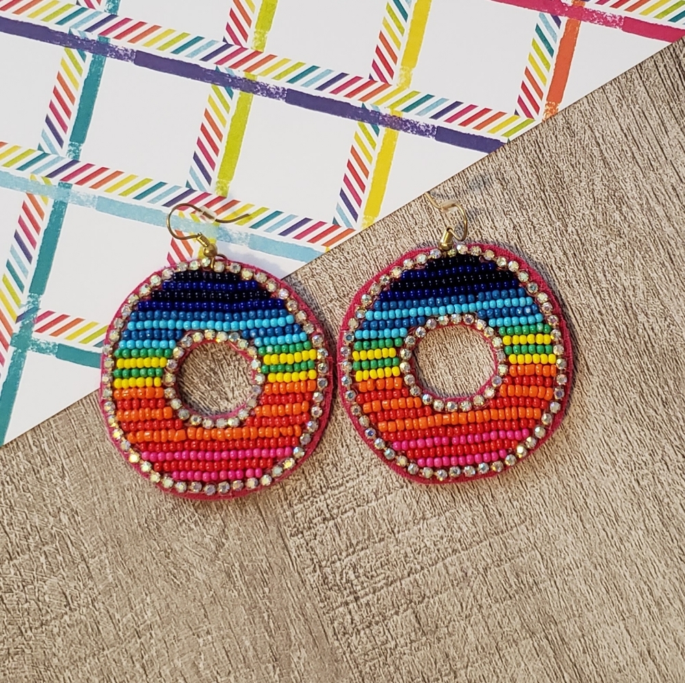 Round Rainbow Seedbead Earrings